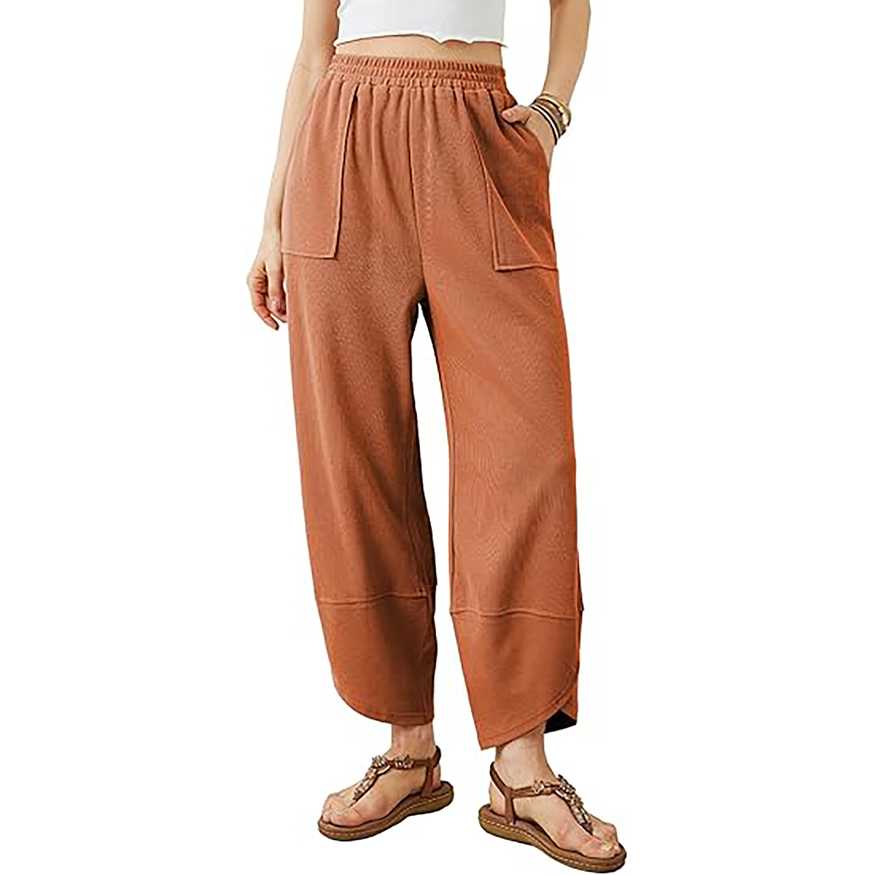 Elastic Waisted Palazzo Pants with Pockets 15