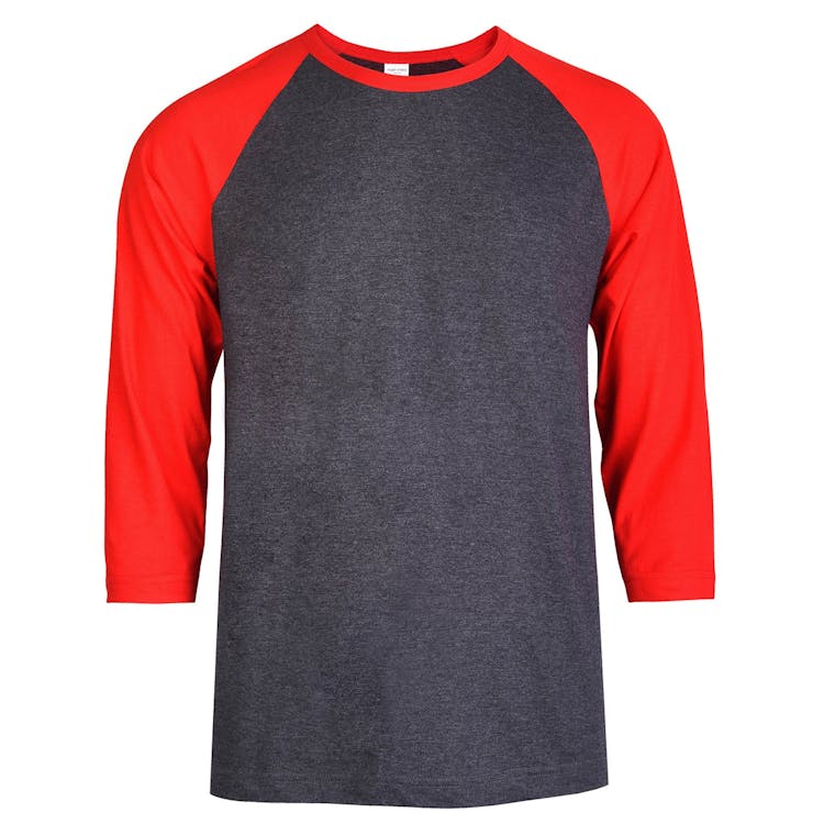 Men's 3/4 Sleeve Baseball T-Shirt - Medium Red/Charcoal 2