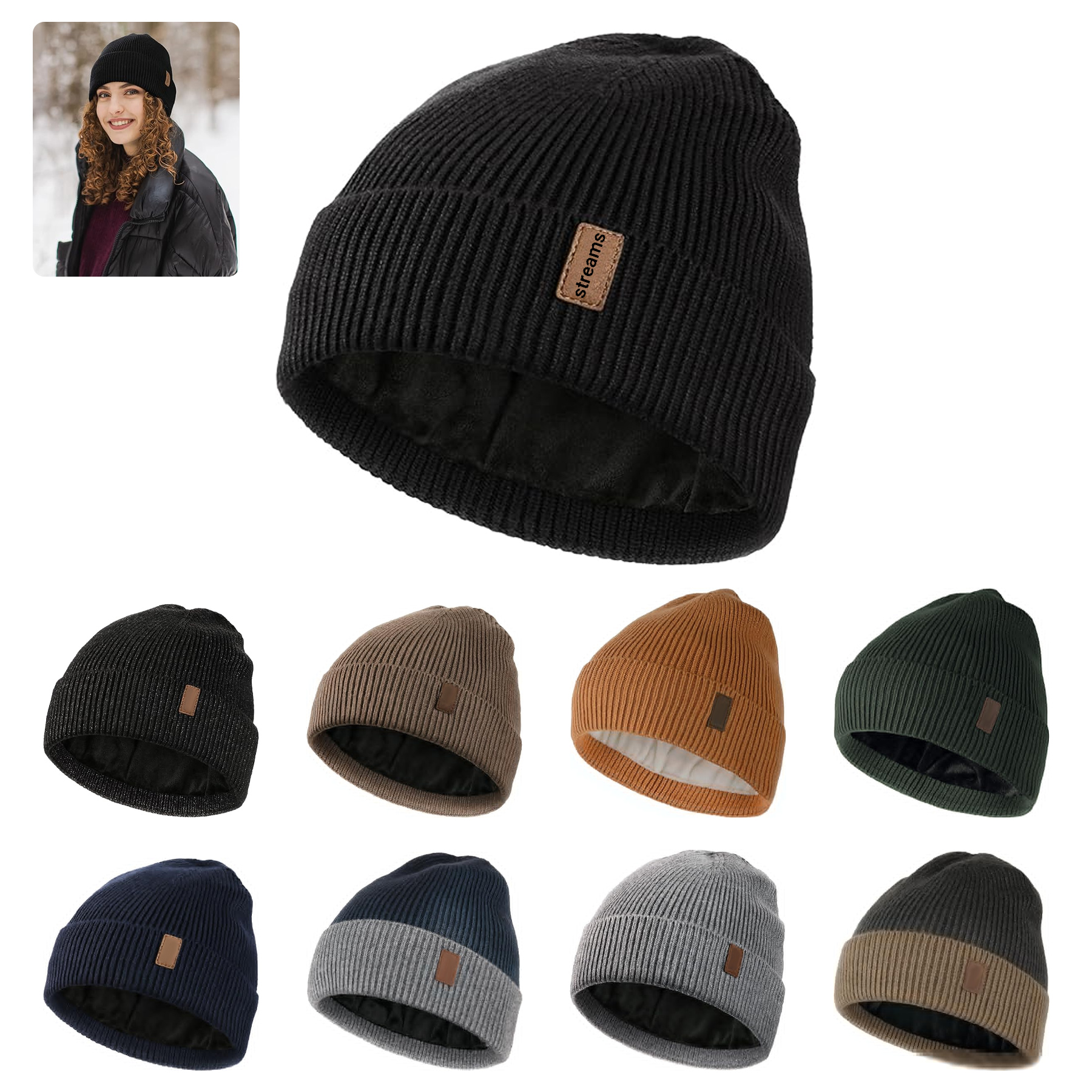 Soft Warm Knit Hat Ski Stocking Cuffed Cap 6