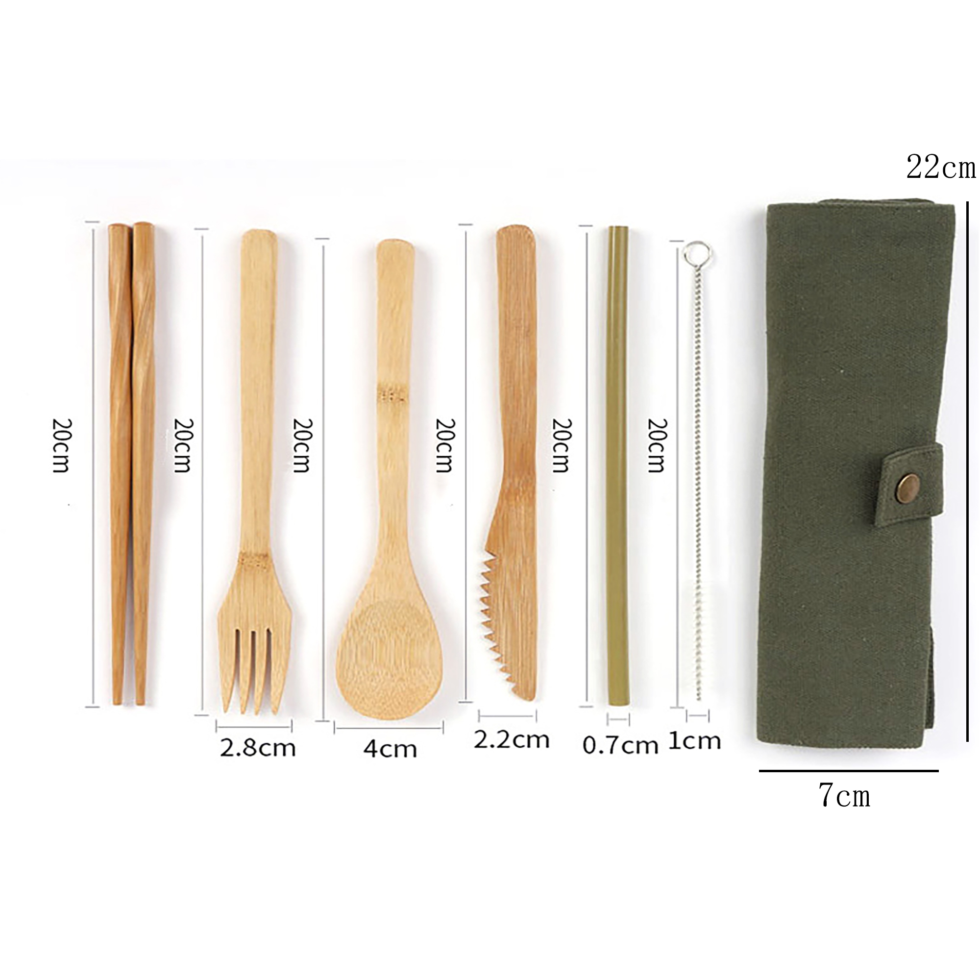 Bamboo Travel Utensil Set with Pouch 18