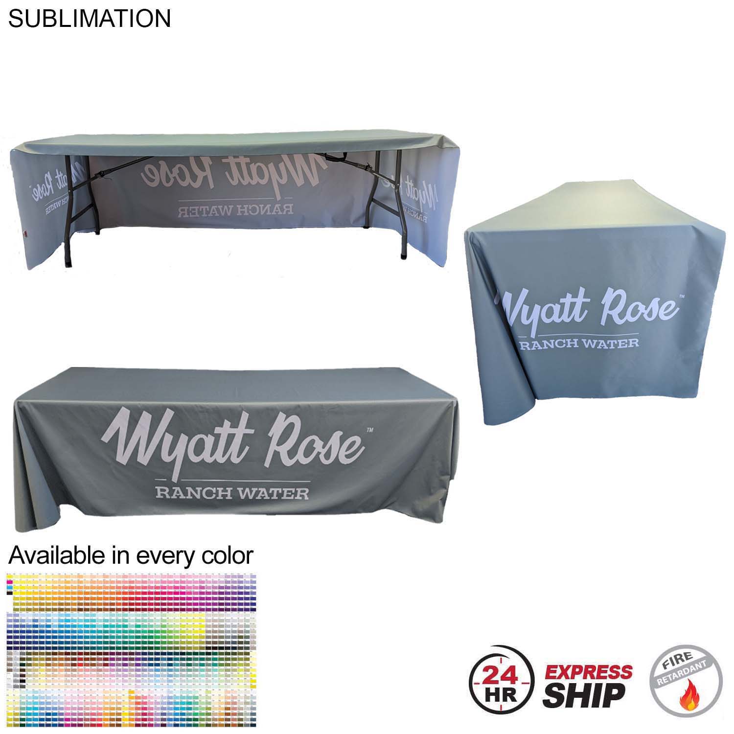 24Hr Express Ship - Sublimated PREMIUM Cloth for 8' Table, Drape Style, Open Back, Rounded corners 5