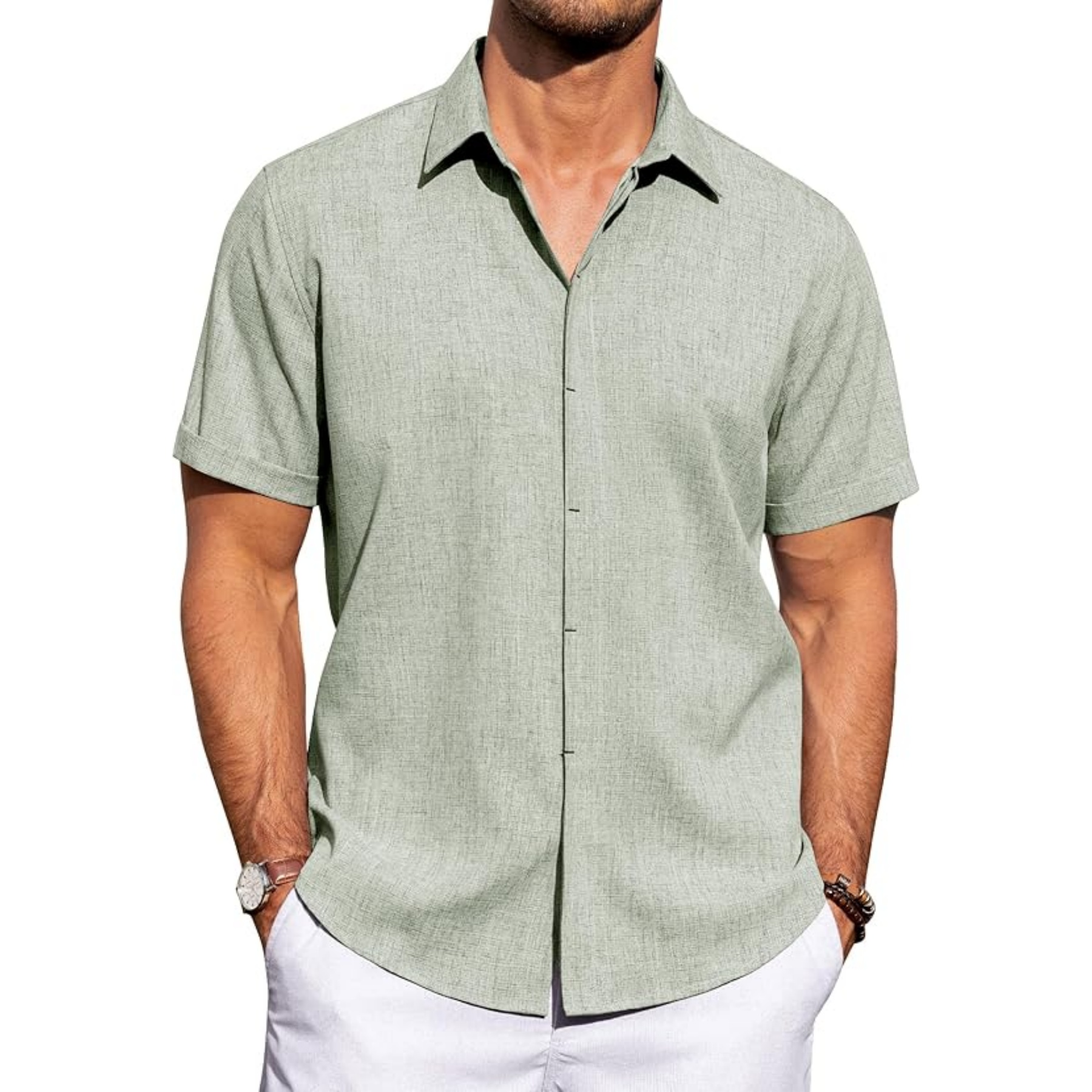 Men's Linen Casual Short Sleeve Shirt 42