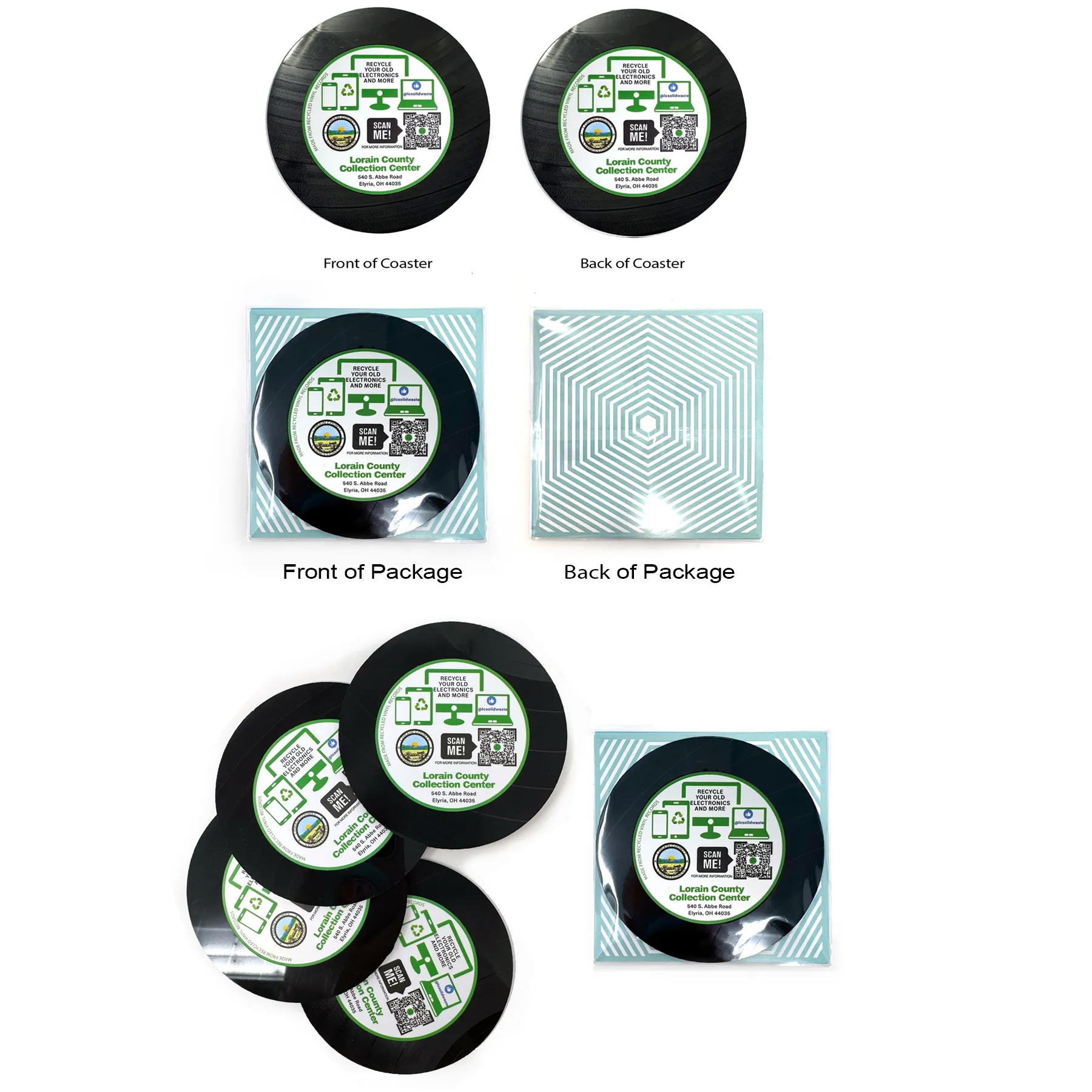 Upcycled Record Coaster (2-Sided) - Set of 4 - Cello Pouch