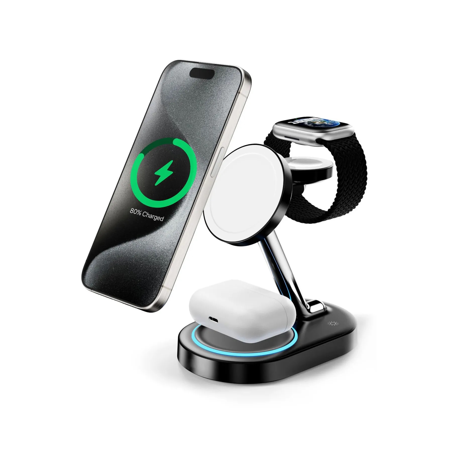 Aluminum Alloy 3 in 1 Magnetic Wireless Charging Station 20W 7