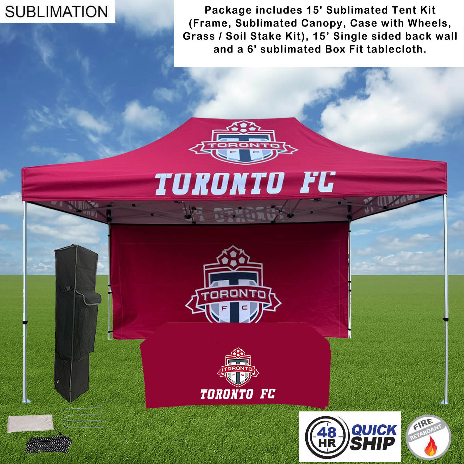 48Hr Quick Ship - Deluxe Event Package, 15' Tent kit, 15' backwall, and 6' Box Fit Tablecloth 2
