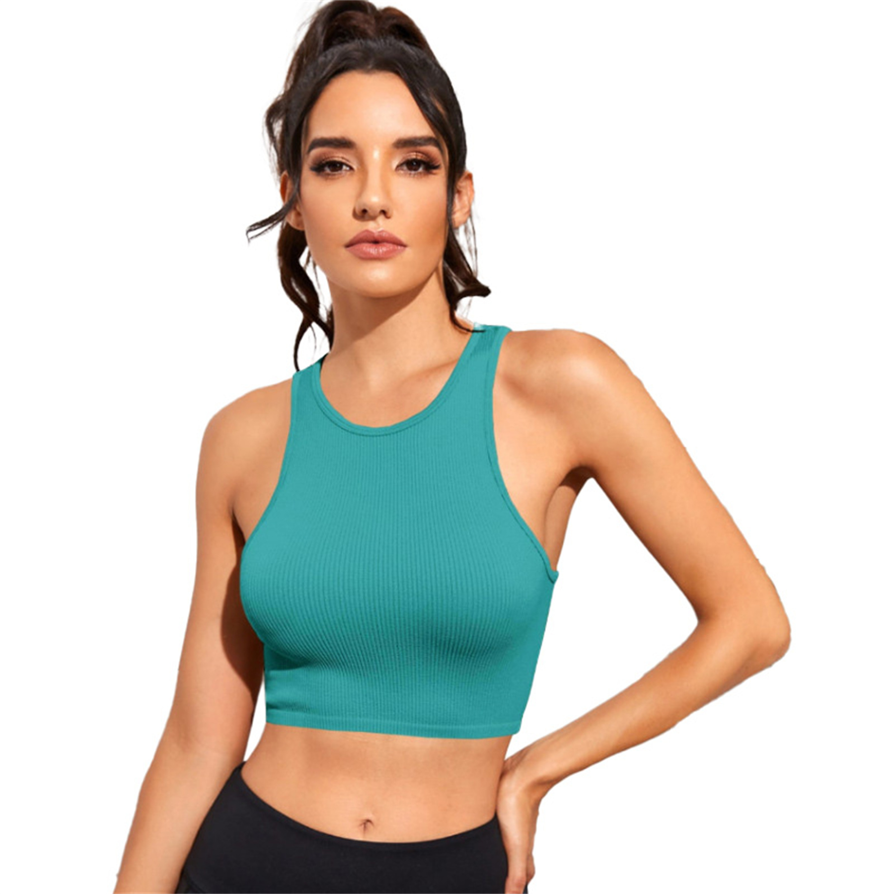 Womens Ribbed Longline Sports Bra 2