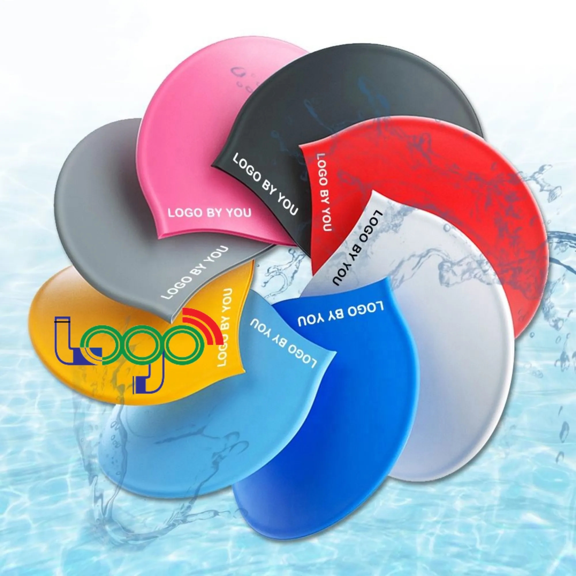 MOQ 20PCS Custom Logo Silicone Swim Cap Swimming Shower Hat 7