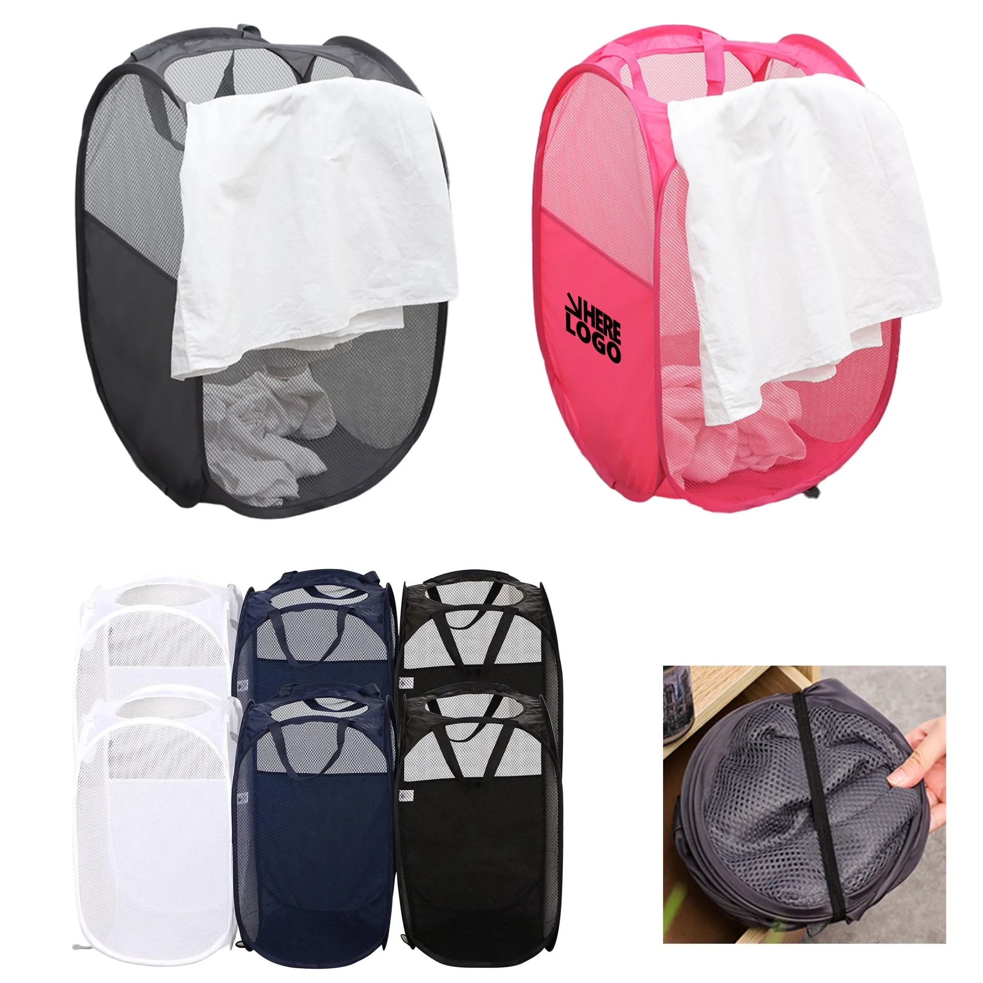 Handy Collapsible Mesh Laundry Hamper MOQ 50PCS 4