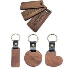 Engraved Wooden w/ Leather Keychain