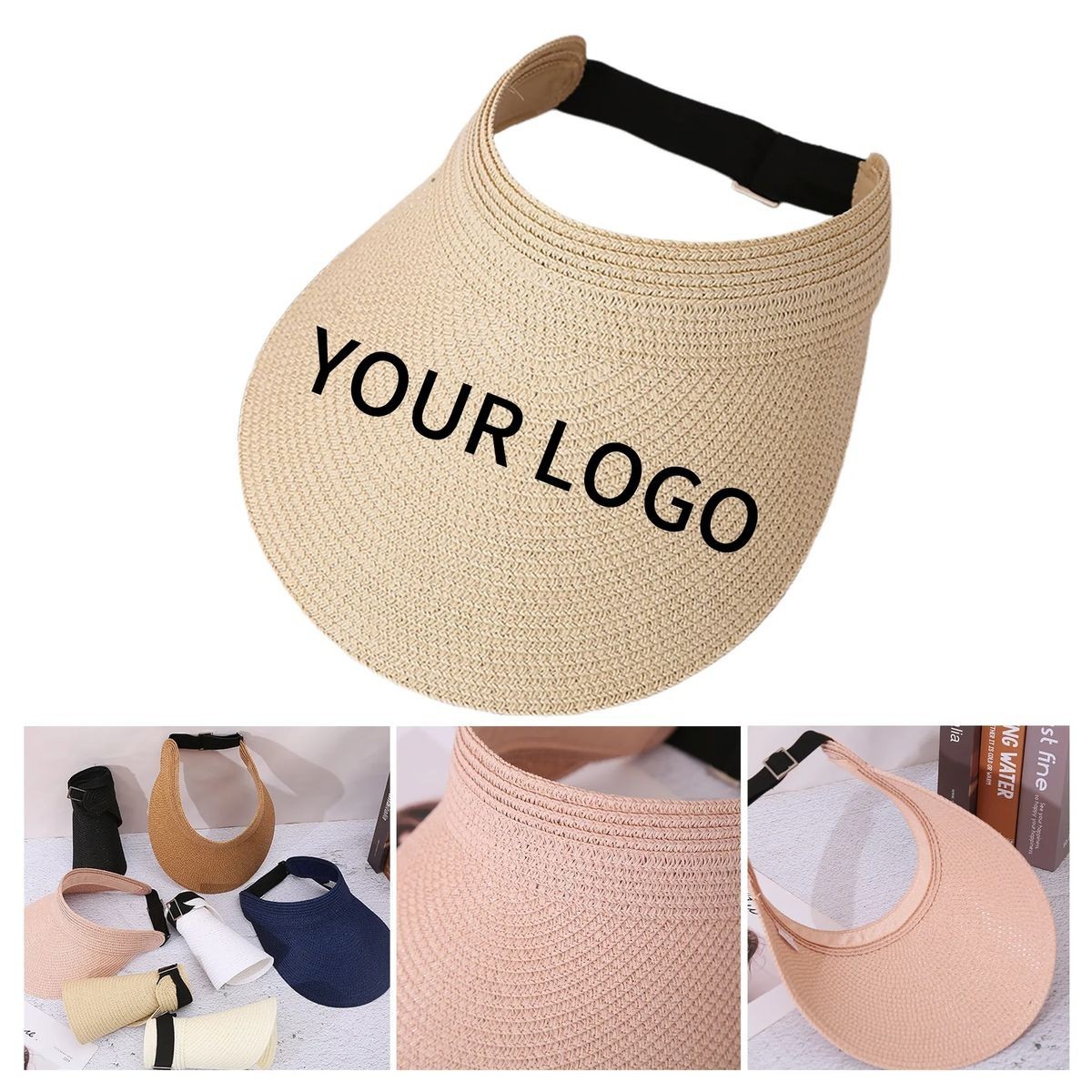Wide Brim Straw Visor with Adjustable Strap
