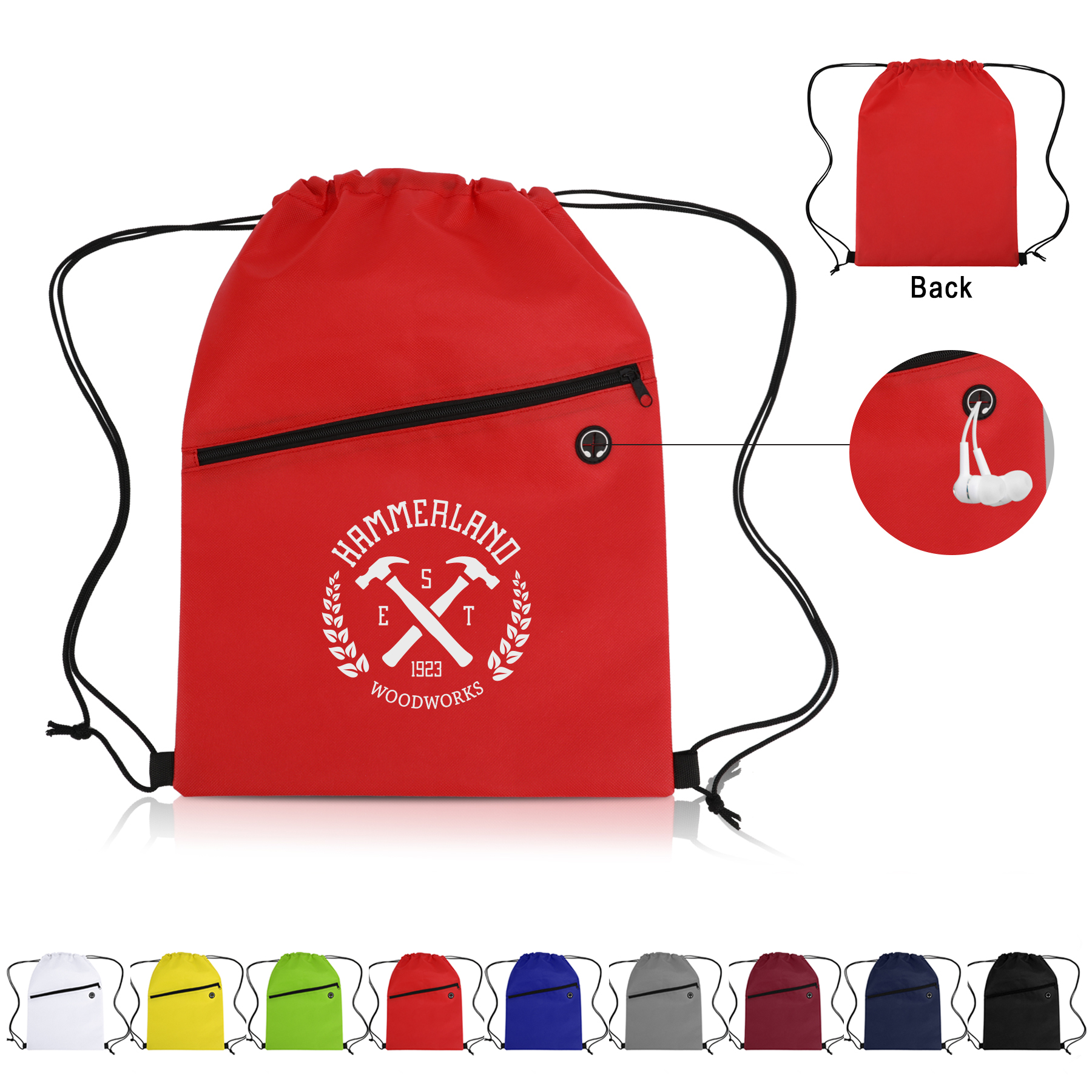 Non-Woven Sports Drawstring Bag with Front Zipper 23