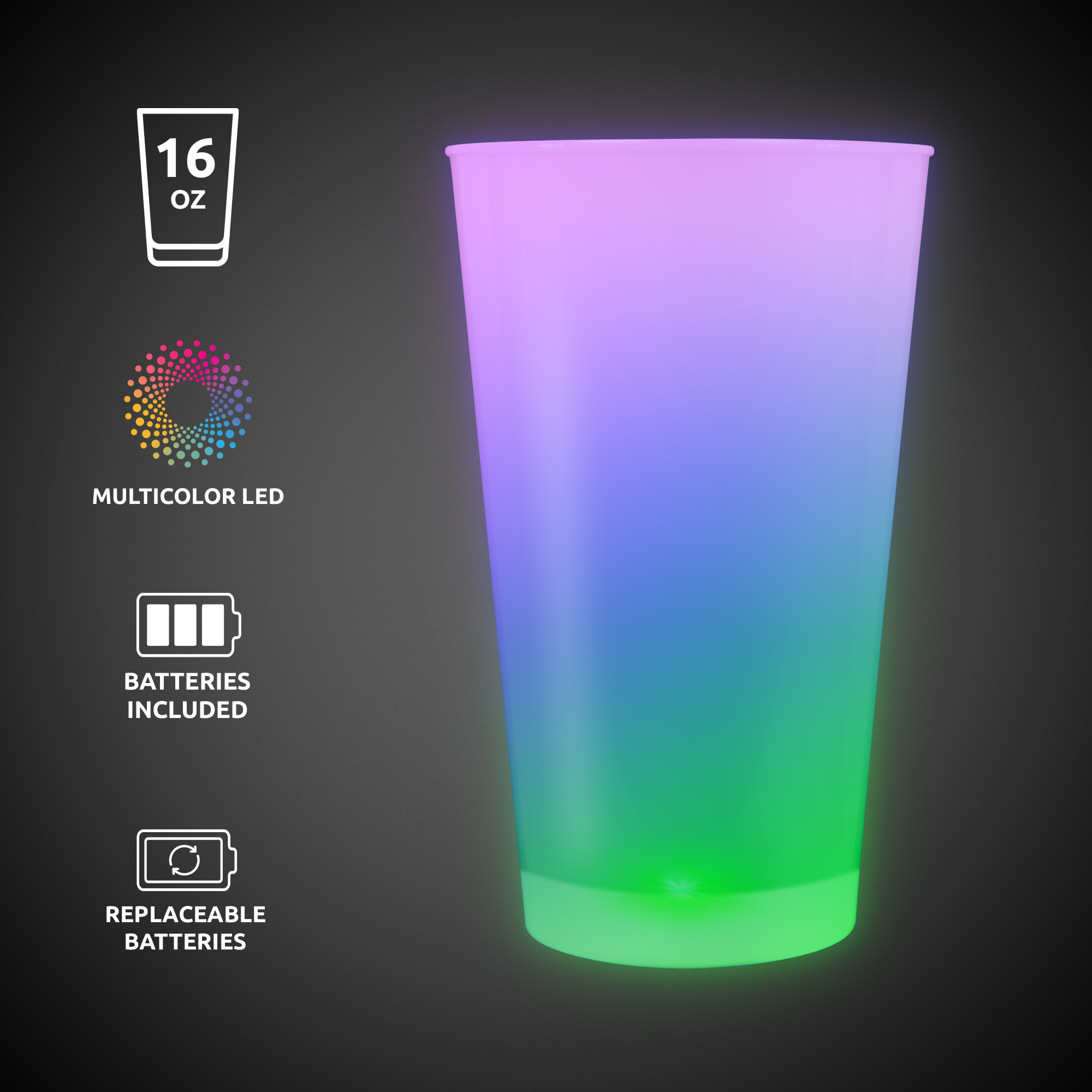 Multi Color LED Light Up Glow Neon Look 16 oz Pint Glass(Pad Print) 17