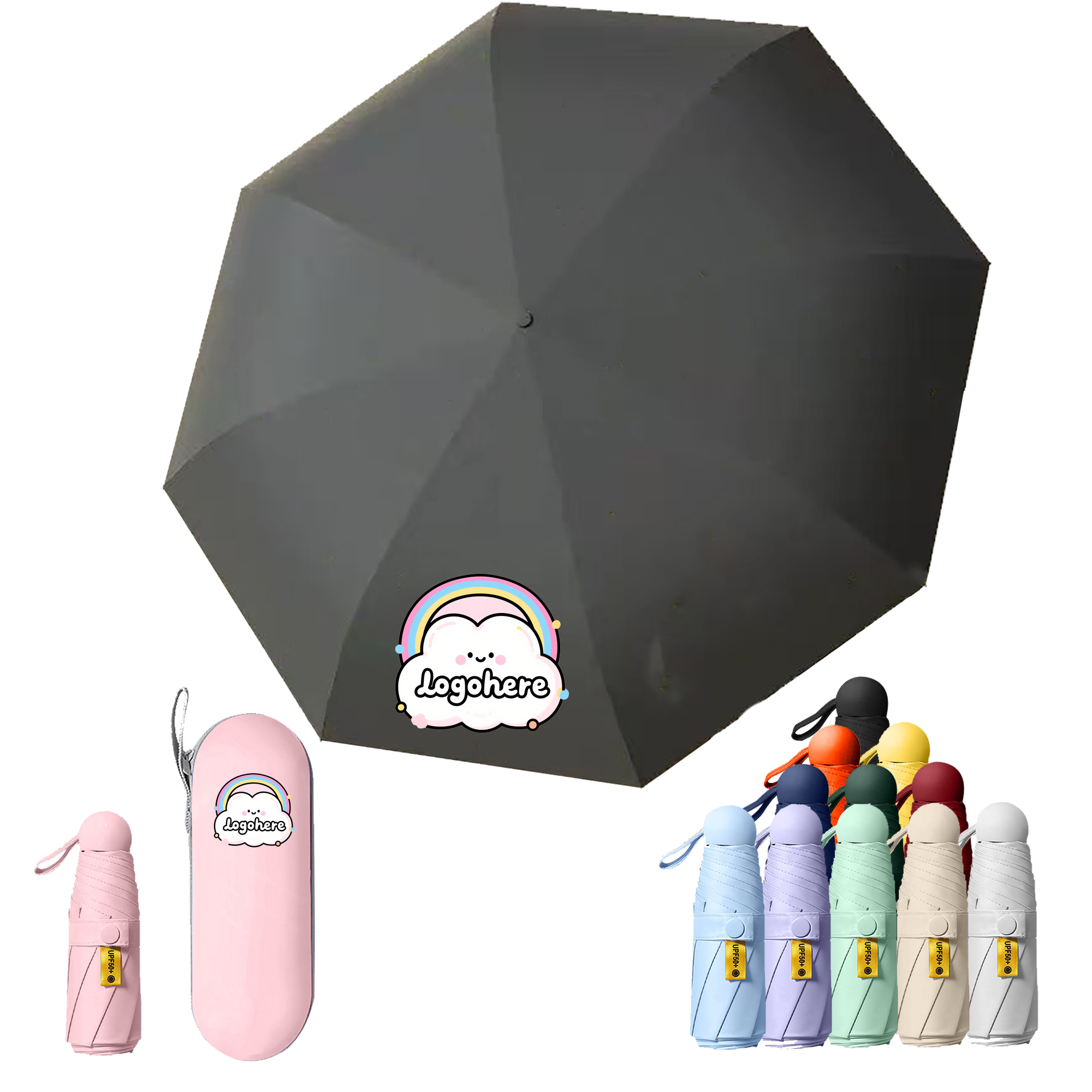 MOQ 30 Auto Open Compact Umbrella Sun Rain Dual Use
