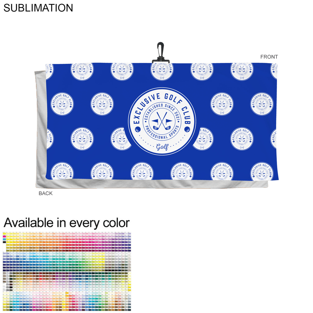 fiel Oversized Golf Towel in Plush Soft Velour Terry 30x60 with Black Swivel Hook Sublimated 1 side #SU586-28