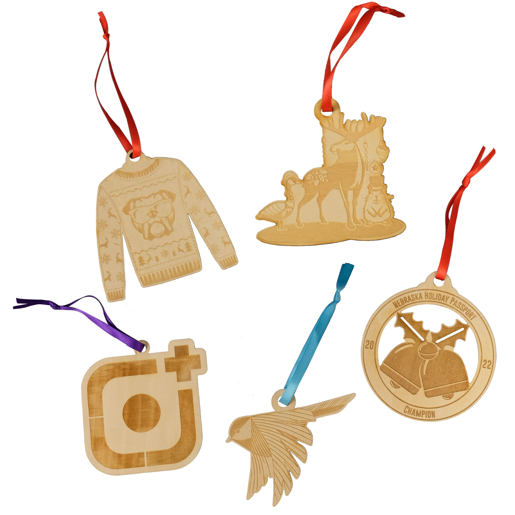 Wood Ornaments: 3" W x 3" H 14