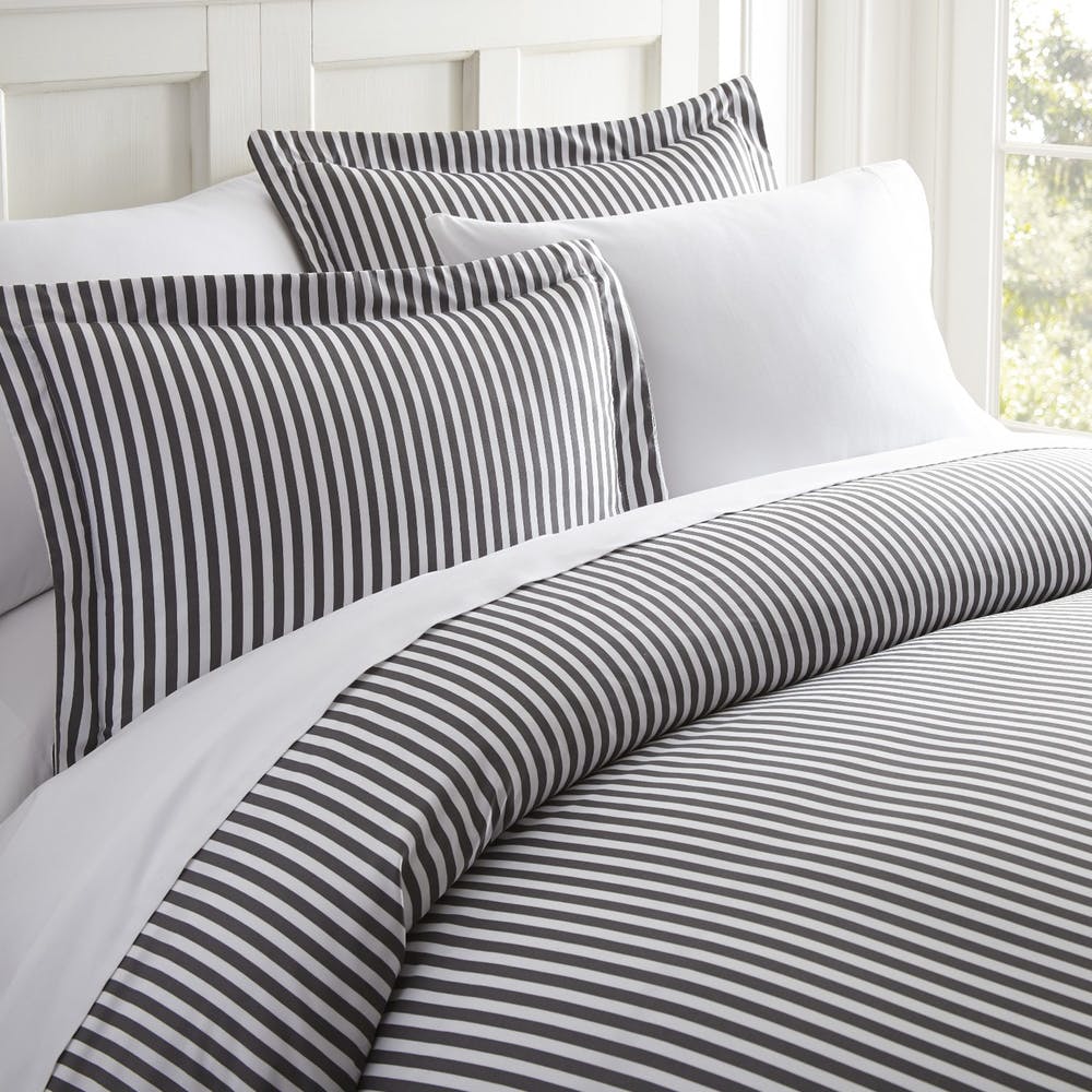 Duvet Cover Sets - Gray Ribbon Pattern Queen 3 Piece 3