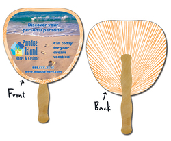 Hand Fan - 8.875x8.375 Palm/Leaf Shaped Laminated - 14 pt.