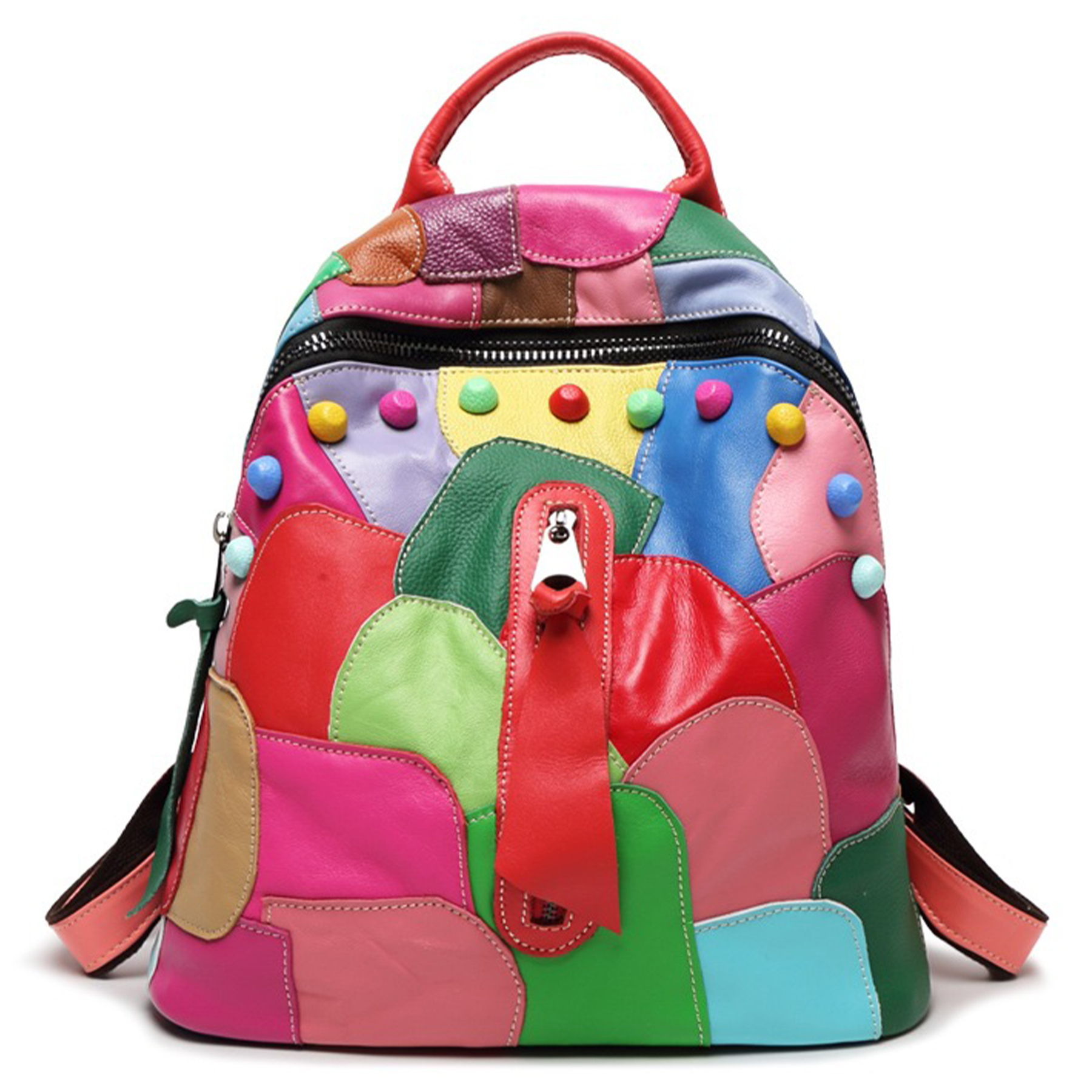 Genuine Leather Large capacity paneled backpack for women 10