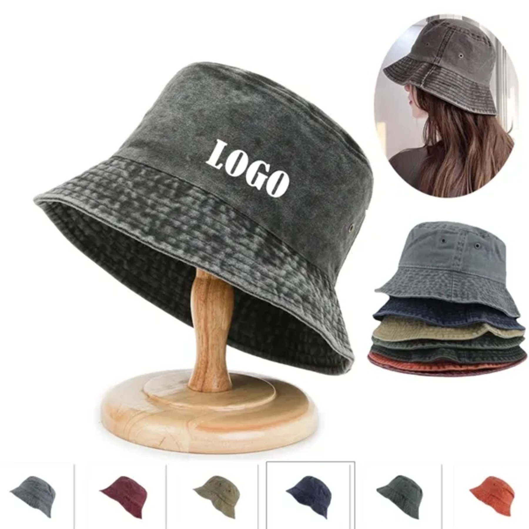Retro Pigment Washed Denim Cotton Bucket Hat