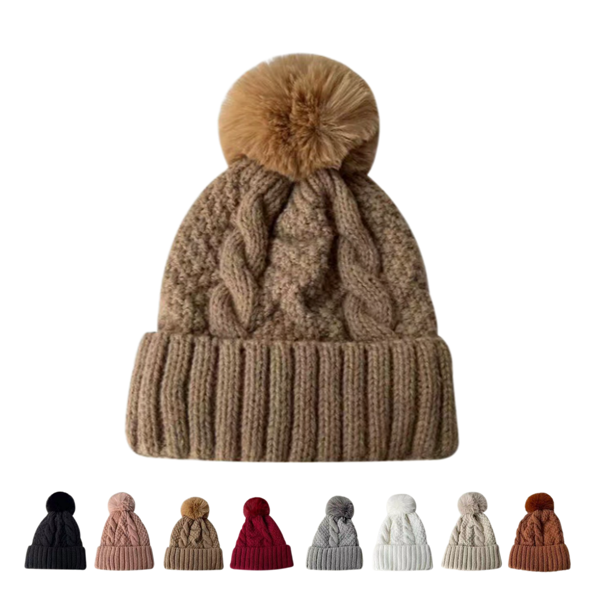Solid Color Fur Ball Beanie 2