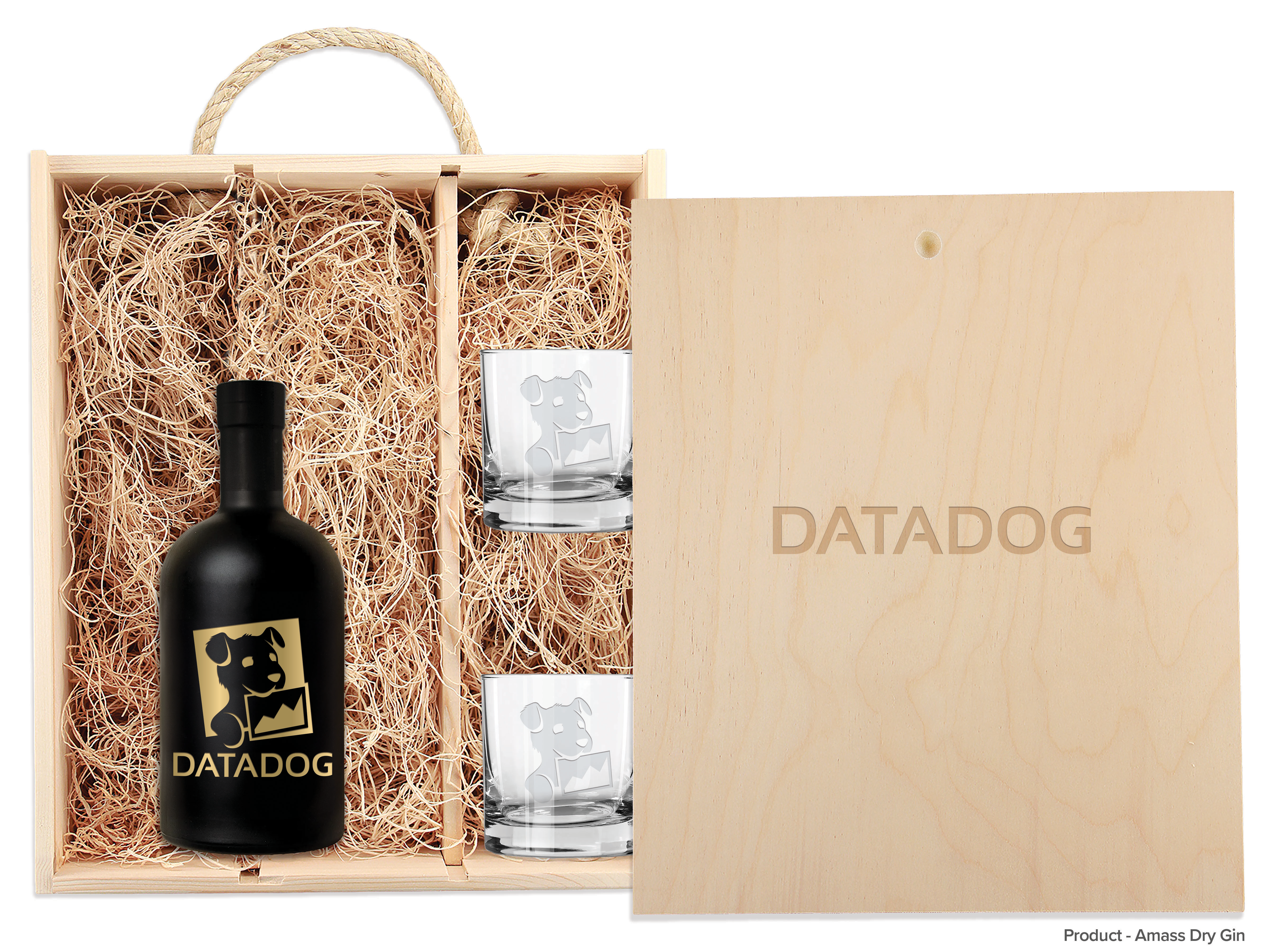 Laser-Engraved Triple Wood Box w/Custom Etched Liquor Bottle + Glasses 10