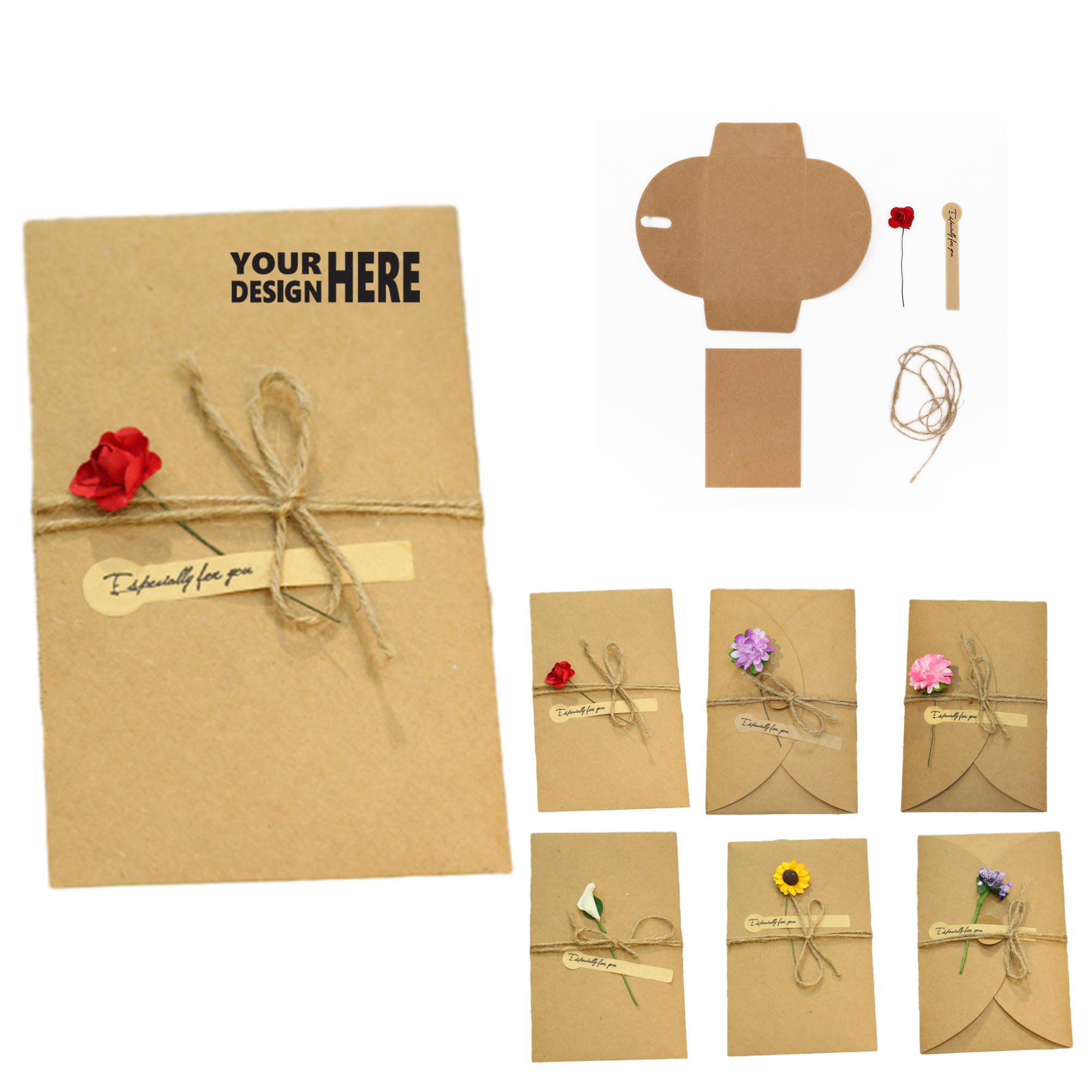 Vintage Kraft Paper Handmade Dried Flower Greeting Card 3
