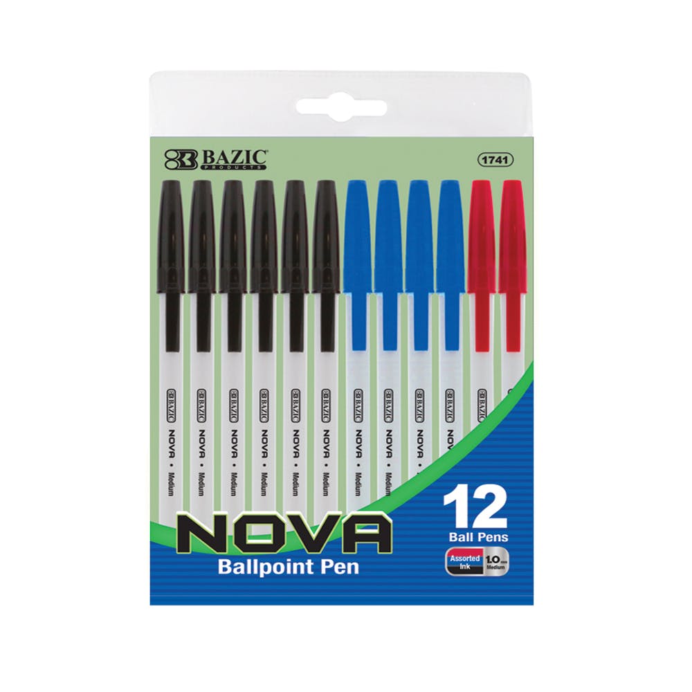 Ballpoint Pens - 3 Assorted Inks Medium 12 Pack 3