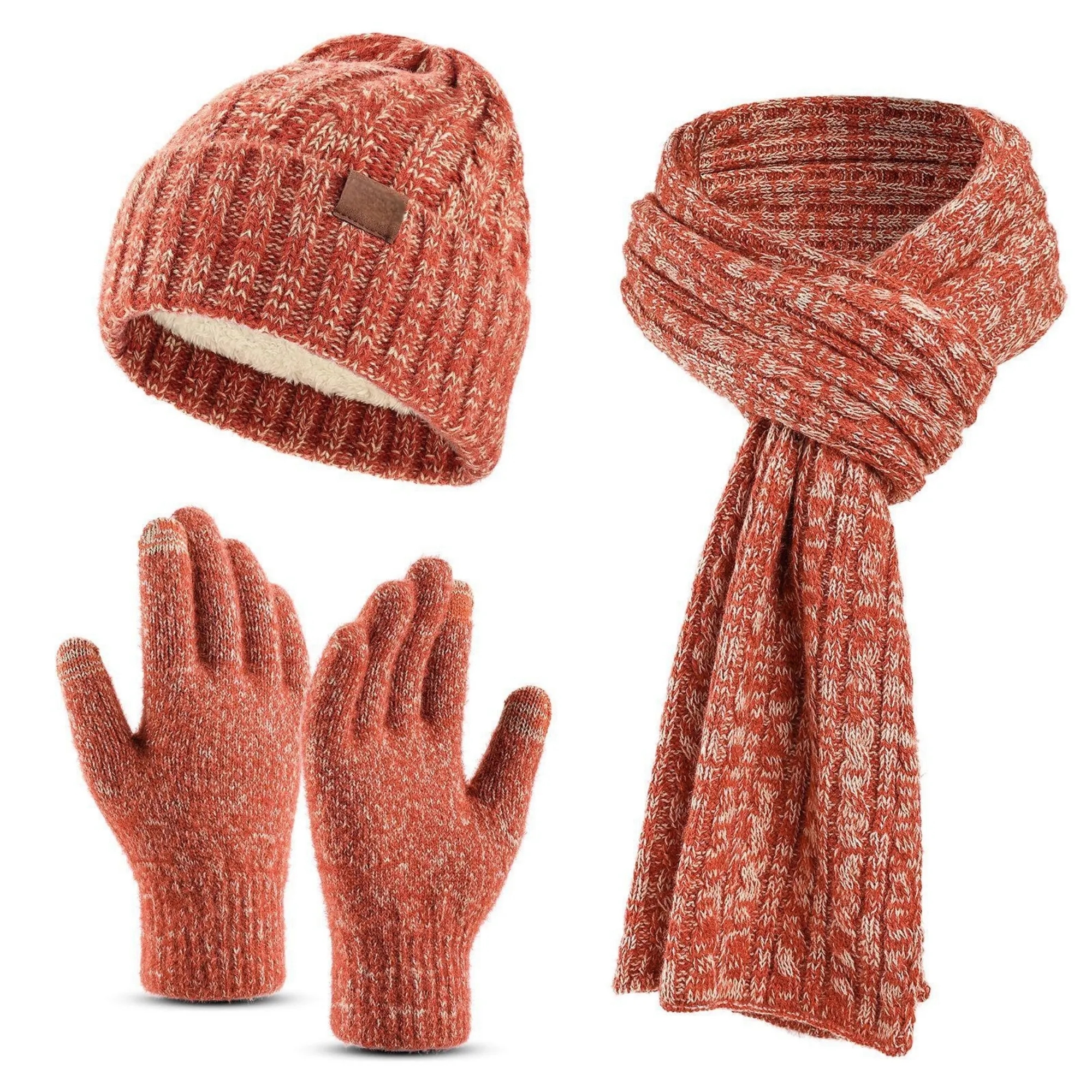 Winter Knit Warm Hat Long Scarf Touch Screen Gloves Set 14