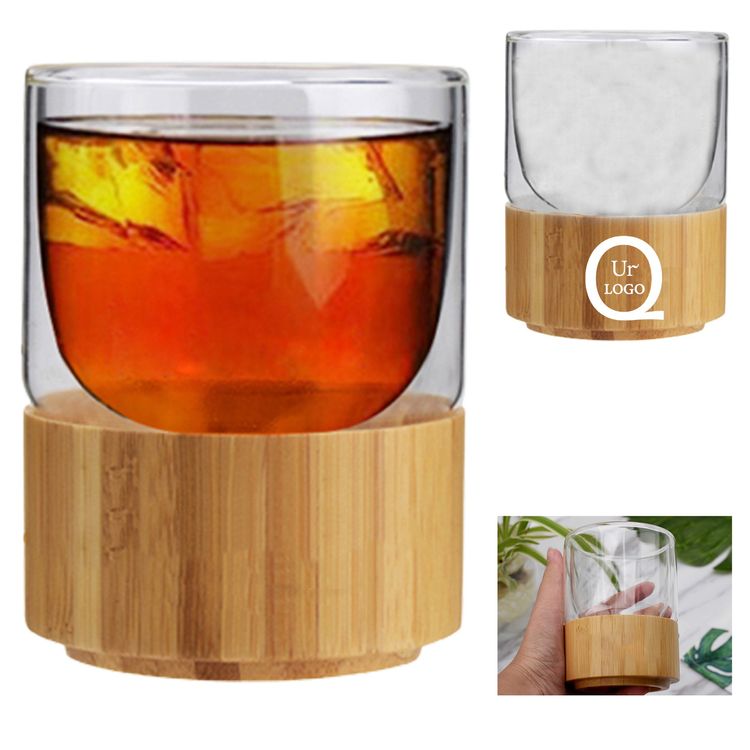 Round Glass Mug W/ Bamboo Base - OMOBP13148 | cranepromo.com