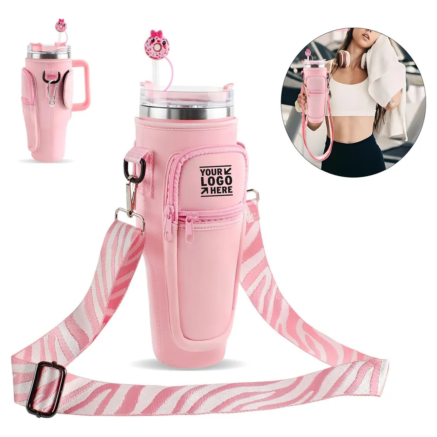 Phone Pocket 40oz Tumbler Water Bottle Carrier Bag With Handle