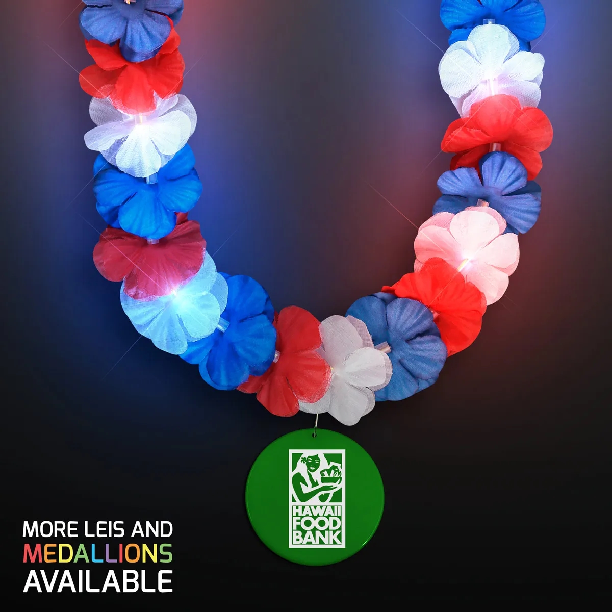 Red, White & Blue LED Hawaiian Lei with Medallion 25