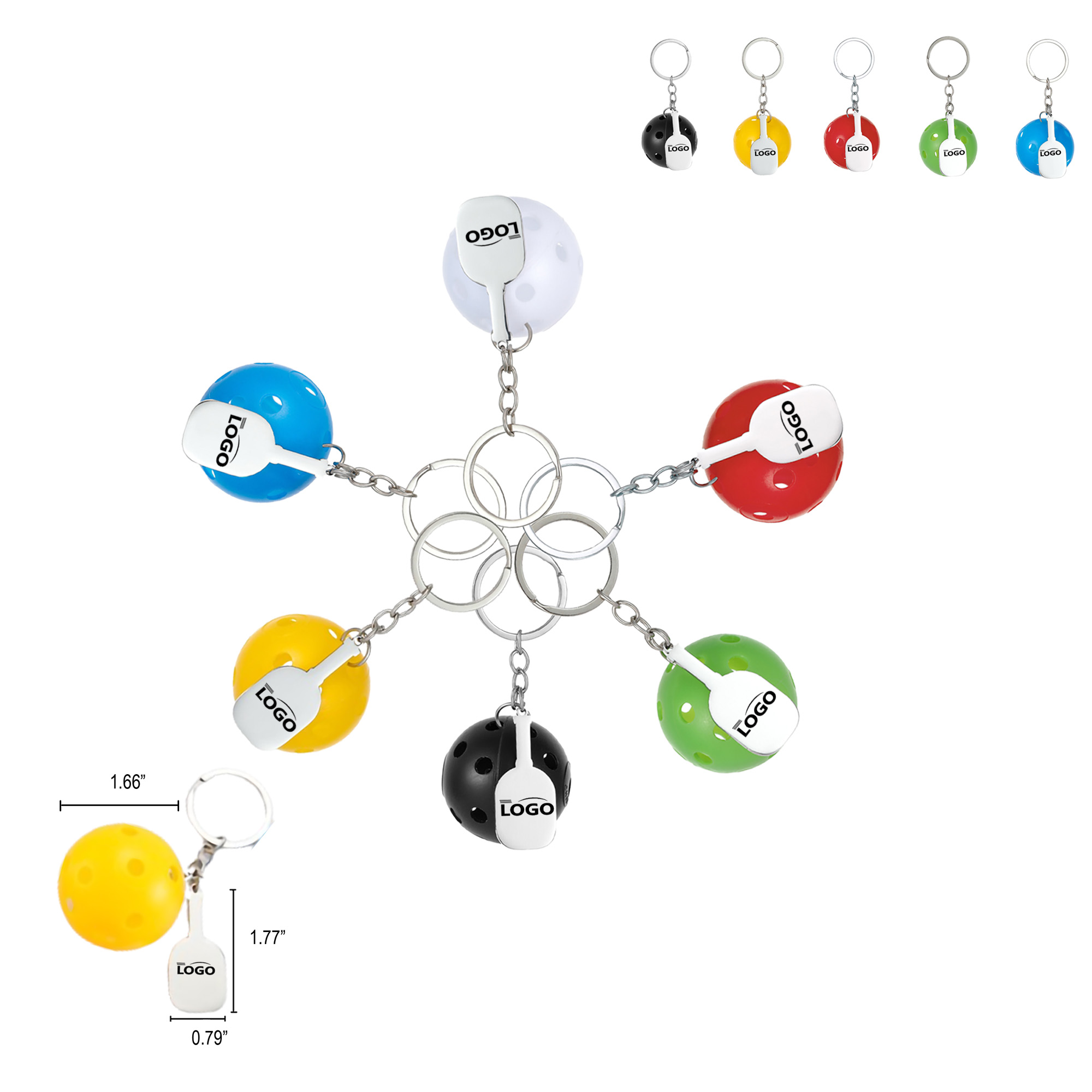 Pickleball Shape Bag Clip Keychain MOQ50
