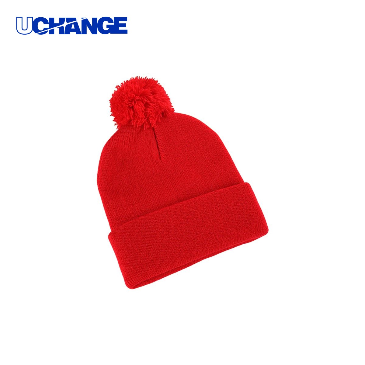 Acrylic Knit Cuff Beanie Hat with Pom 9.1" x 7.5"