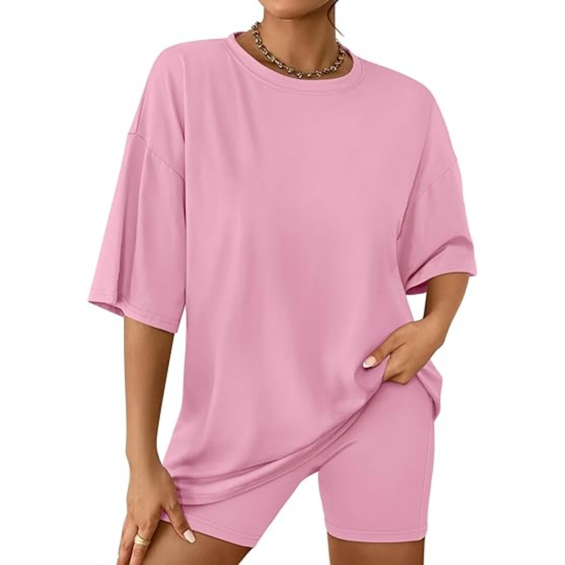 Womens Summer Oversized Tshirts Biker Shorts 26