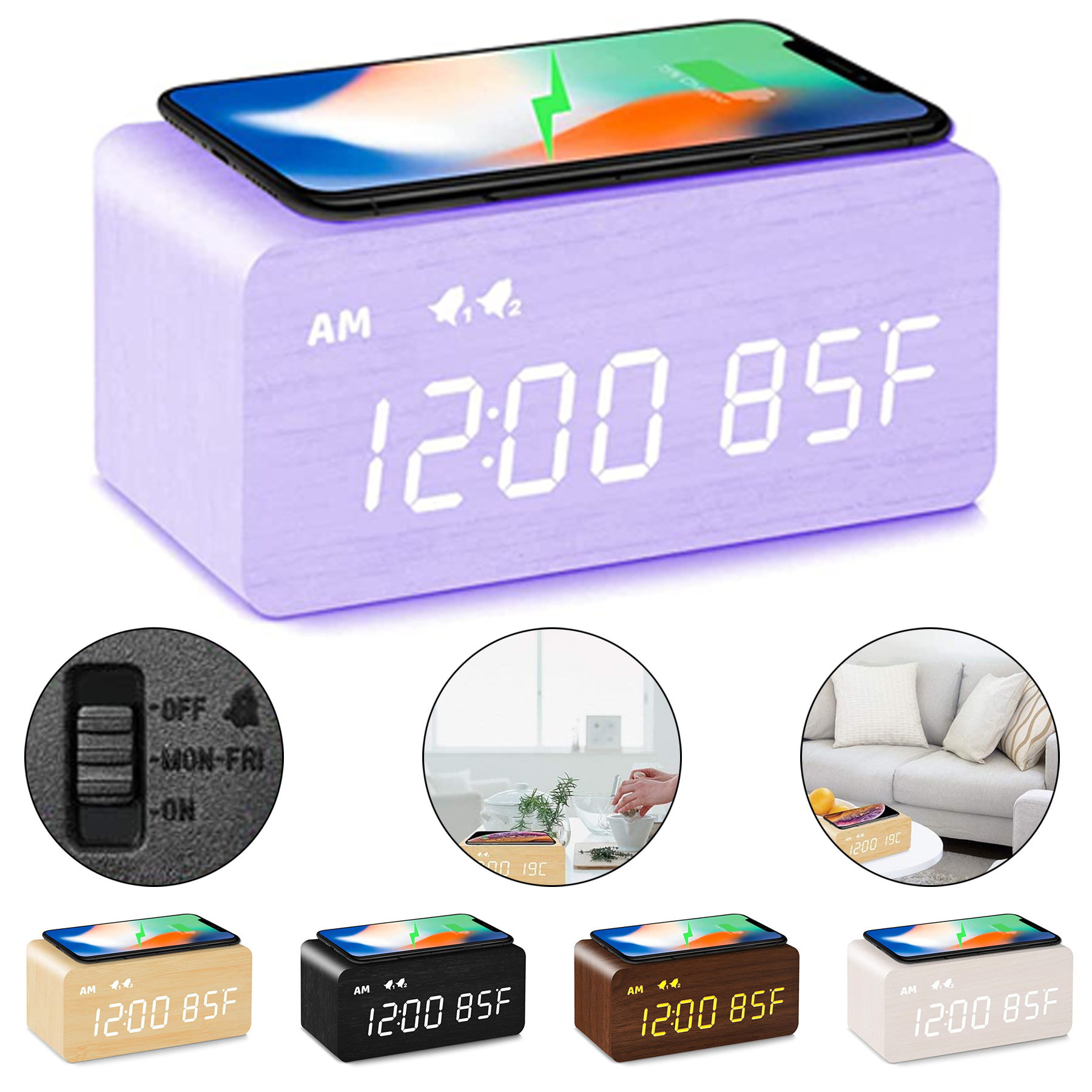 Wooden Wireless Charging Alarm Clock 6