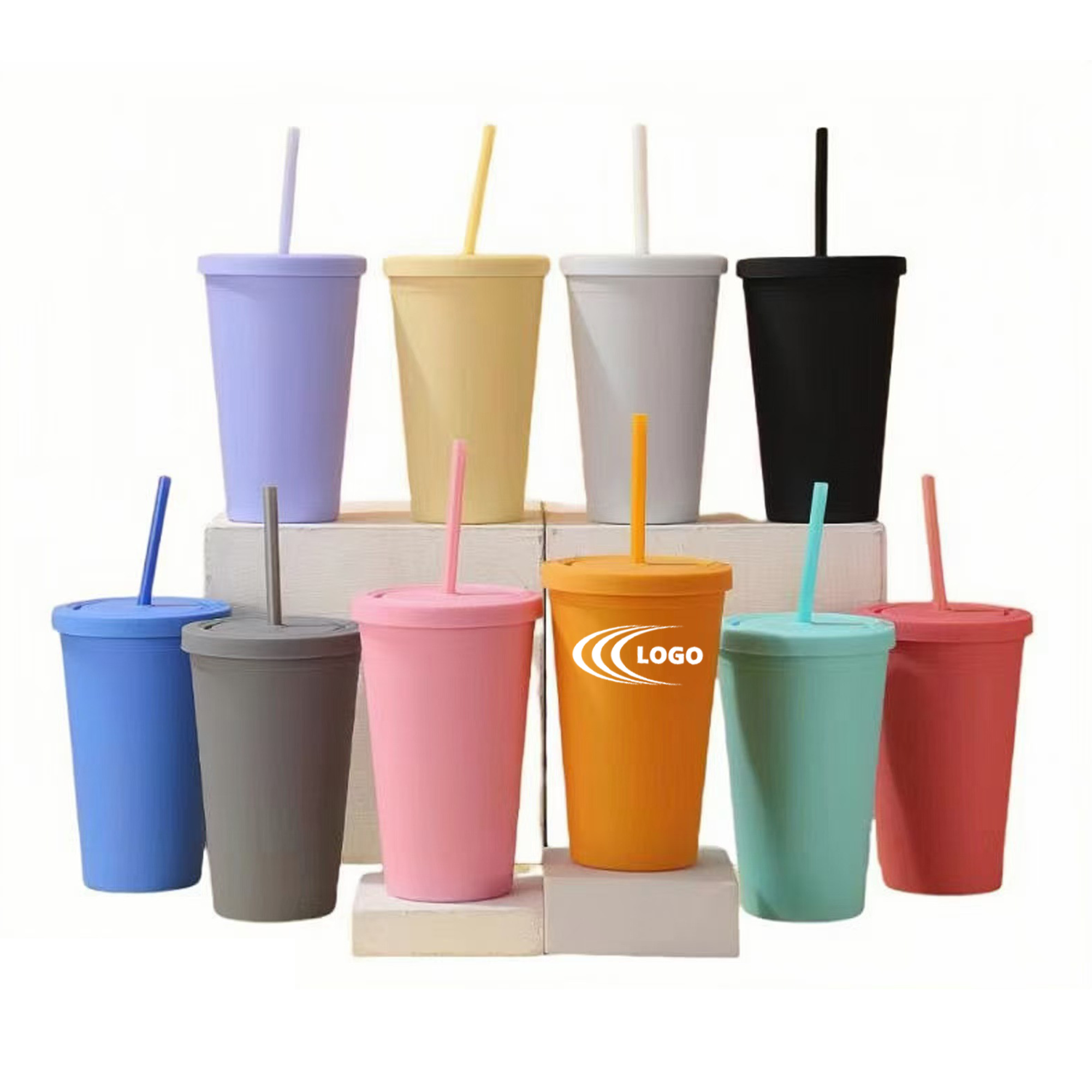 24oz Double-Wall Plastic Straw Cup - Insulated & Durable