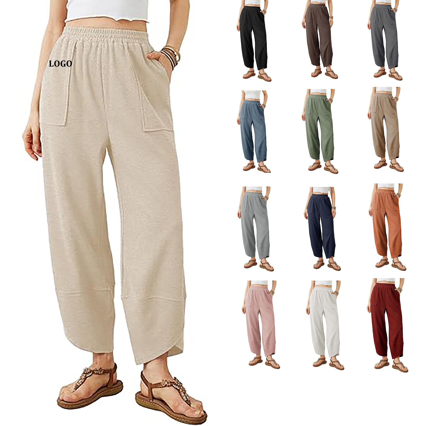 Elastic Waisted Palazzo Pants with Pockets 2