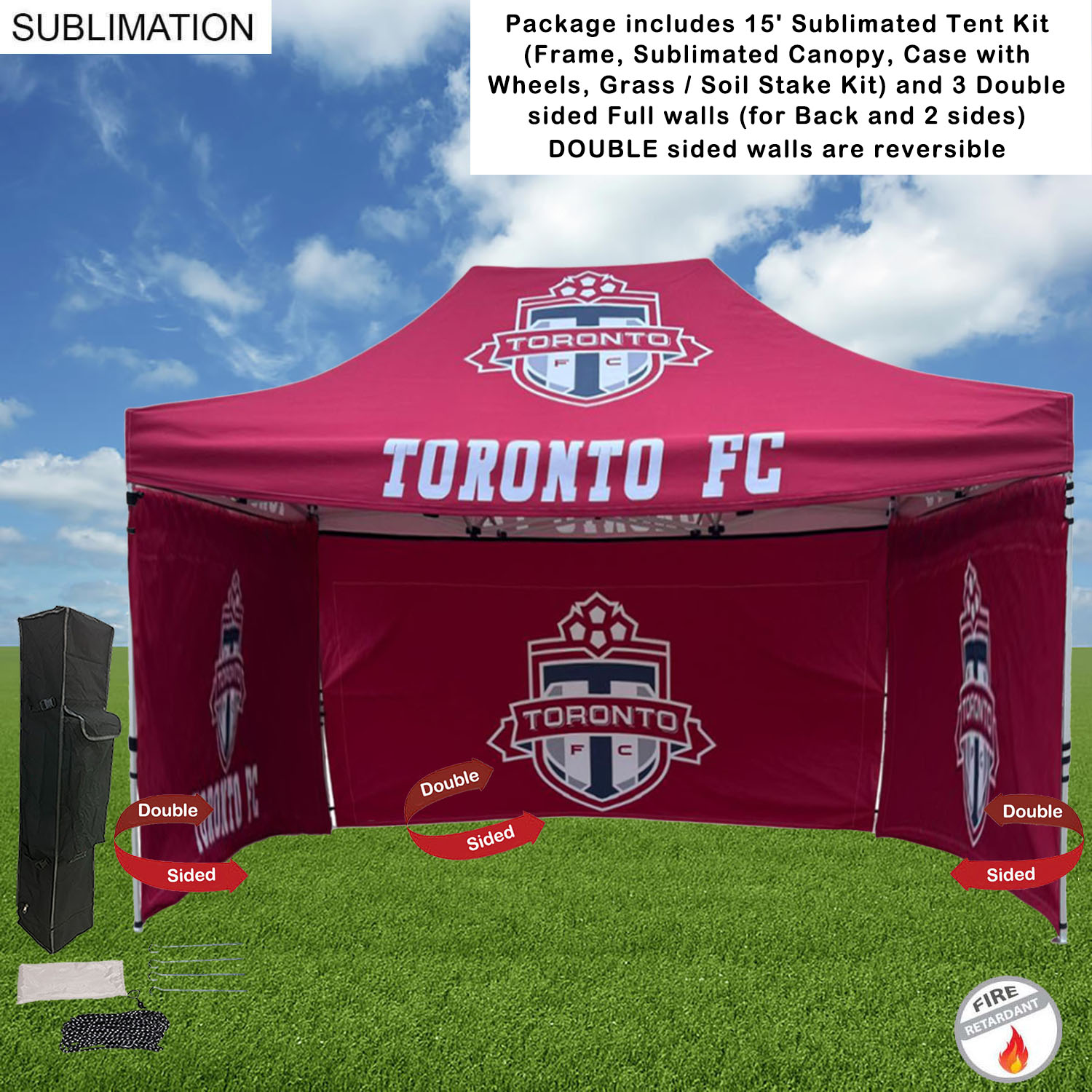 Full Privacy Tent Package, 15' Sublimated Tent kit, 3 DOUBLE sided Full walls for back and 2 sides 2