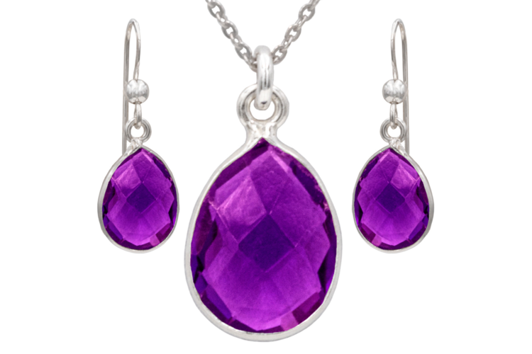 Antwerp Sterling Silver Amethyst Earrings and Necklace Set 3