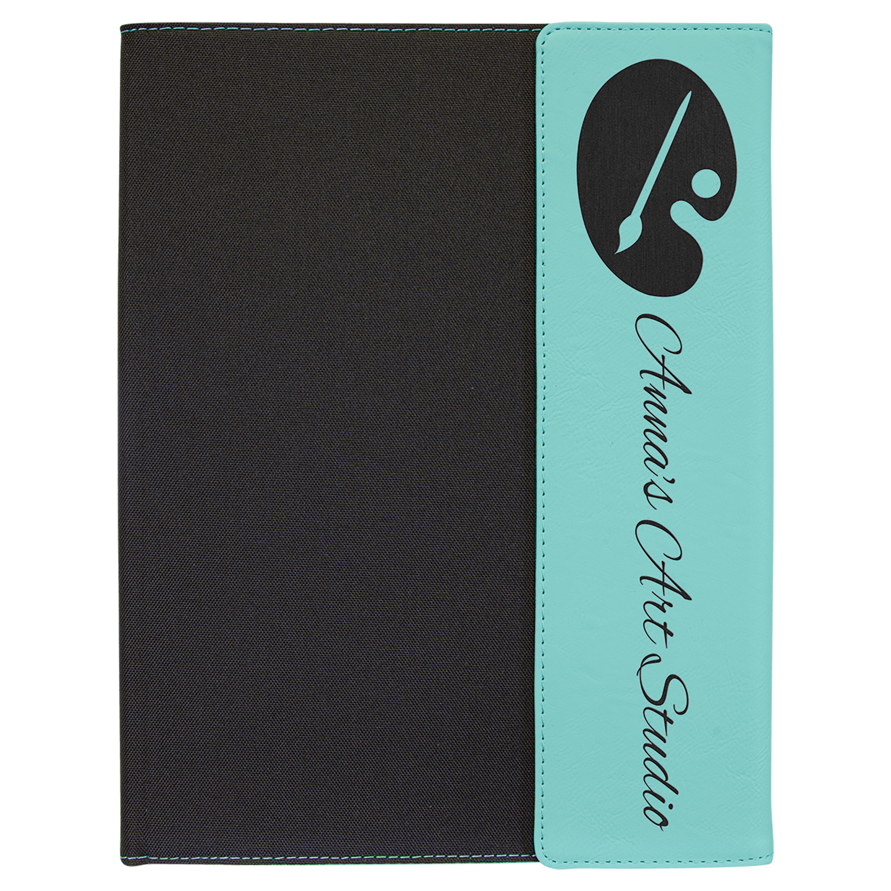 9 1/2" x 12" Teal/Black Leatherette Canvas Portfolio with Notepad