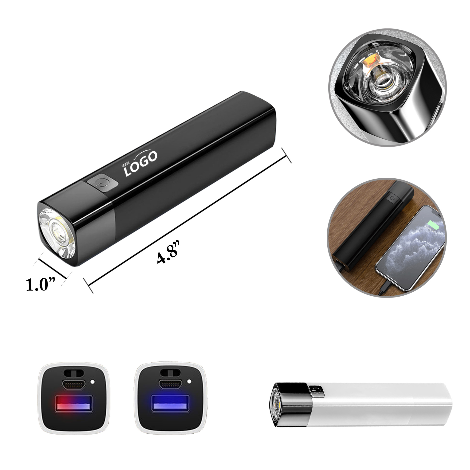 MOQ100 800mAh ABS Flashlight Power Bank