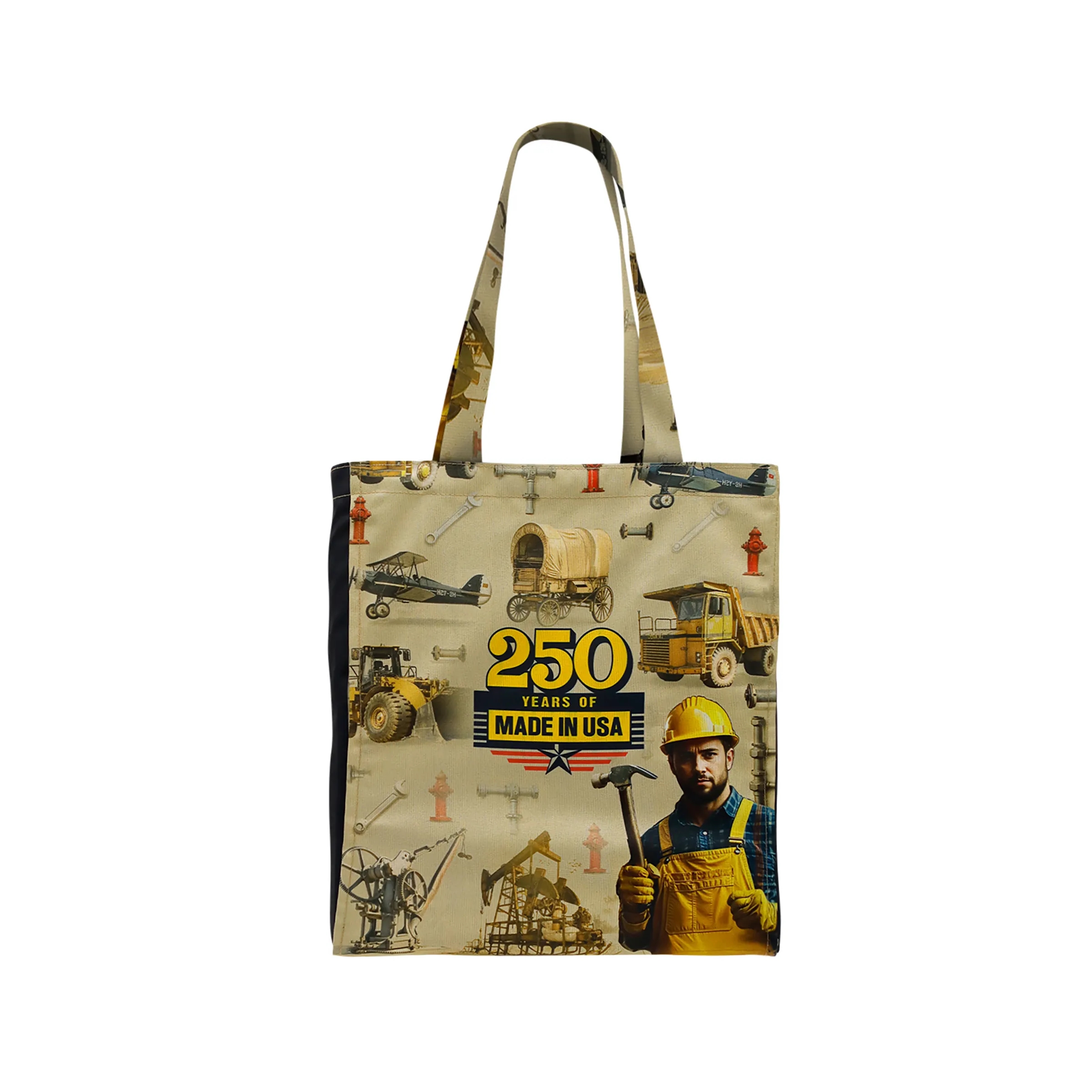 Printed Long Handle Zip Top Full Bleed Gusset Tote
