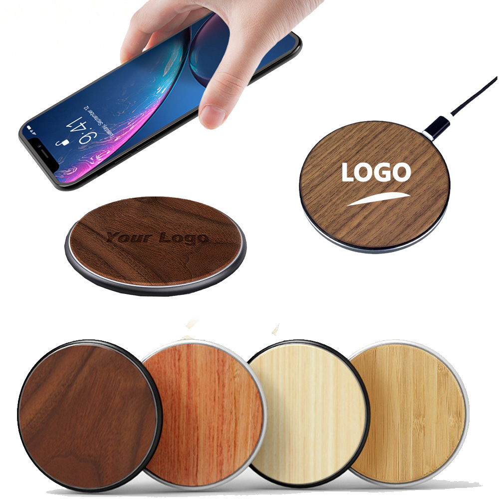 Portable 15W Fast Round Wooden Wireless Charger