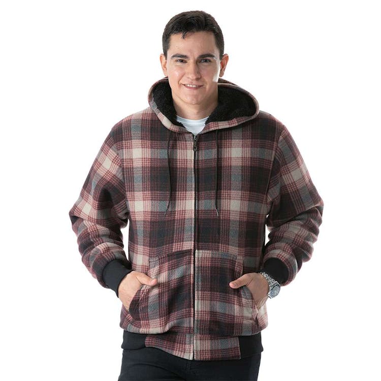 Plaid Sherpa Lined Full Zip Hoodies S-2XL 3