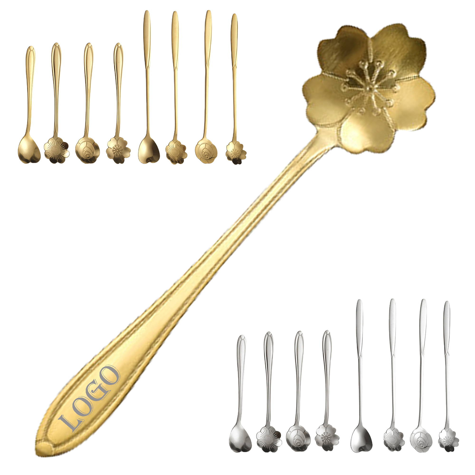 Golden stainless steel cherry blossom pattern coffee spoon 4