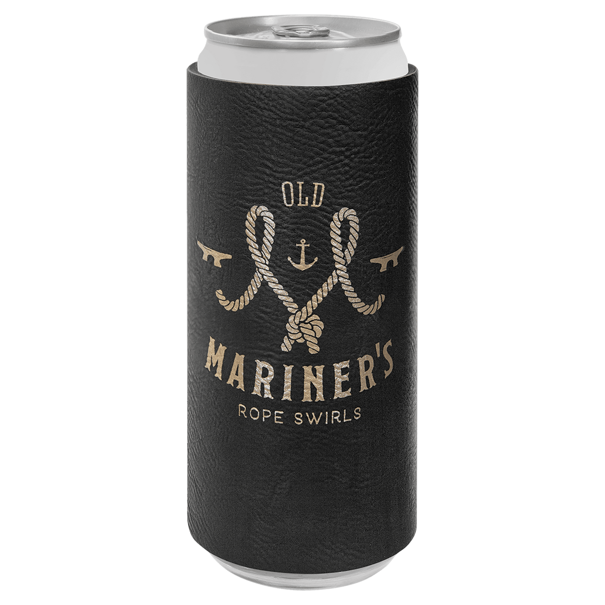 Black/Gold Leatherette Slim Beverage Holder, custom koozie with logo imprint 3