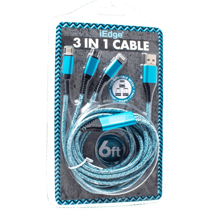 3-in-1 Braided Phone Chargers - iPhone Micro USB Type C 3