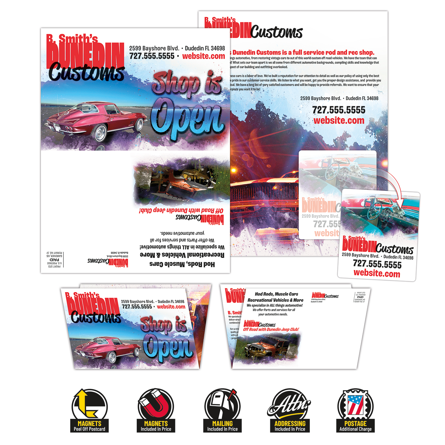 Standard Folded Postcard UV Coated - 10 pt. with 3.5x4 Magnet (25 mil.)