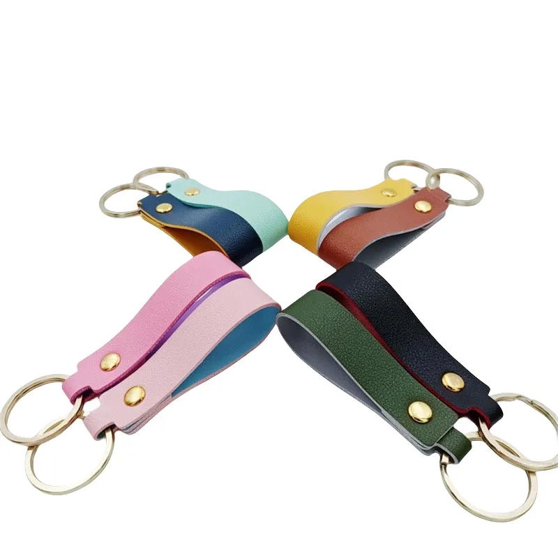 Double Sided PU Leather Key Chain with Belt Loop Clip 7