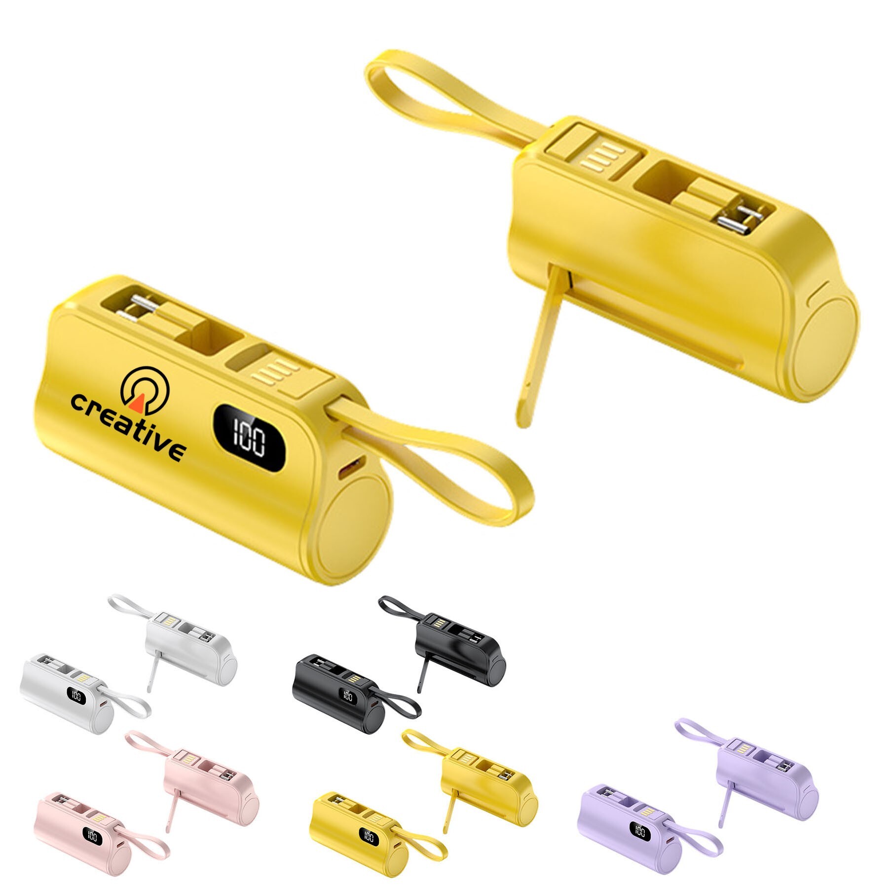Compact Power Bank w/Built-in Cable
